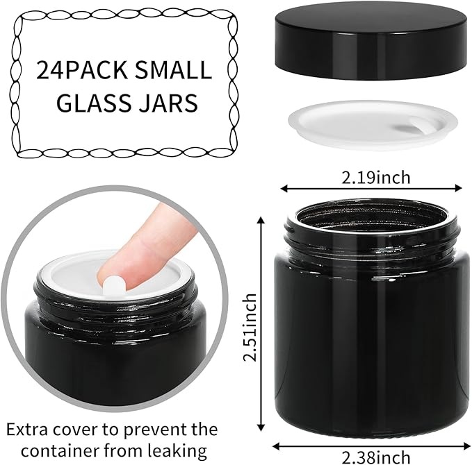 KEYWING 4oz Black Small Glass Jars with Lids, 24 Pack Lotion Containers Round Glass Jar with Inner Liners for Cream, Powders and Ointments