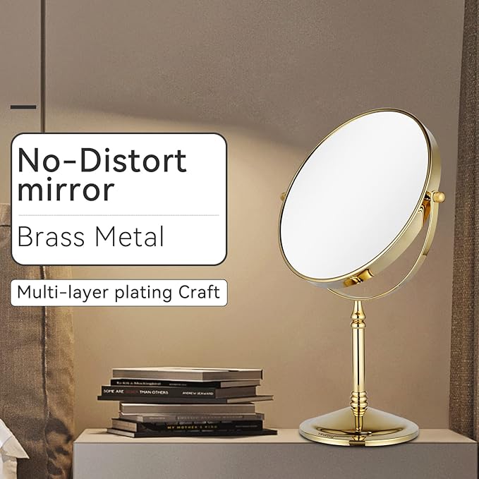 DOWRY Makeup Mirror 10x Magnification Vanity Mirror Tabletop Two-Sided Swivel Gold Finish(10X)