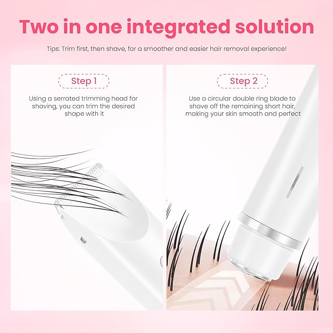 Bikini Trimmer for Women-2 in 1 Dual Head Electric Razors,USB Rechargeable Bikini Electric Shaver,IPX7 Waterproof Dry & Wet Use Body Hair Trimmer and Facial Hair Remover for Underarm Leg Body,White