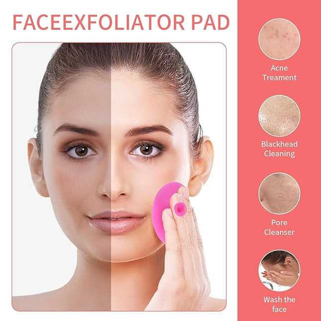 5 Pcs Mini Exfoliating Brush Set - 2 Pcs Silicone Facial Cleansing Brush and 3 Pcs Lip Scrub Brush