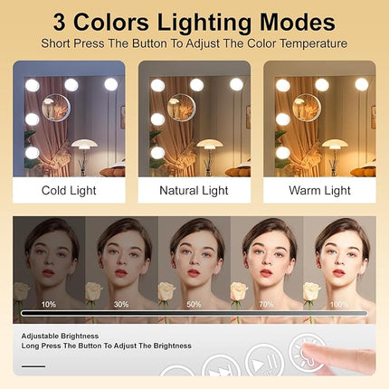 Hasipu 32" x24” Hollywood Vanity Mirror with Lights - Makeup Mirror with 17 Dimmable LED Bulbs, 10X Magnification, Touch Control, USB & Type-C Charging Port (Square White)