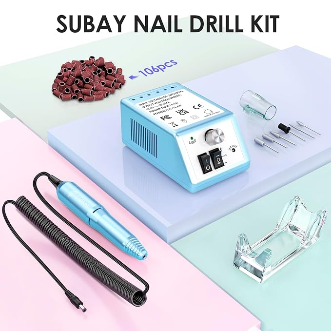 Subay Professional Nail Drill Electric File 20000RPM for Acrylic Nails, Gel Nail, Nail Art Polisher, Manicure Pedicure Tools for Salon Home