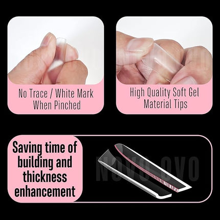 NOVO OVO XXL Lipstick Shape Nail Tip, Natural (not Sculpted), Symmetrical Cut Extra Thick False Nails Press On, Full Cover Soft Gel Extension Fake Nail Acrylic Kit French Tip X 15 Size 180pc