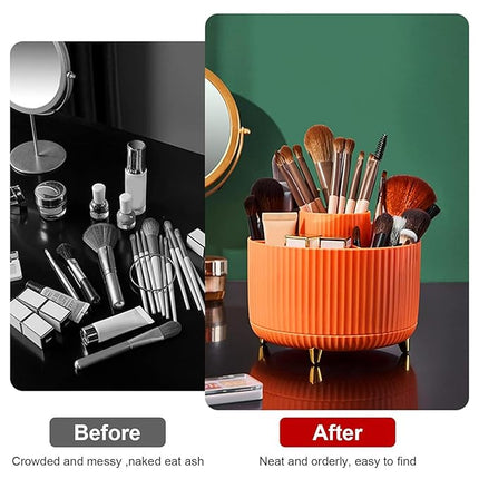 Diesisa 360 Rotating Makeup Brush Organizer With 5 Sections, Spining Countertop Swivel Makeup Brush Holder for Cosmetics, Nail Polish, Art Supply, Bathroom Vanity Desktop Organizer - Orange