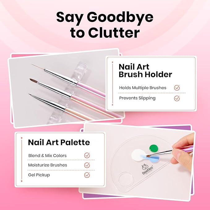 Beetles Nail Art Brushes Set for Gel Polish 3 Pcs Nail Art Design Pen and One White Painting Gel All-in-One Petal Brush Kit Flower DIY with Palette Dotting Manicure Tool Set