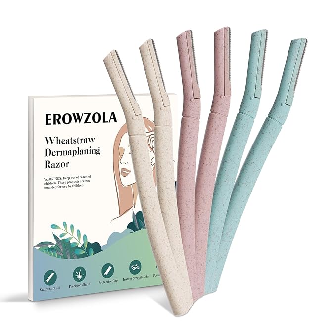 Dermaplane Razor for Women, 6 pcs Eyebrow Razors for Women face, Eyebrow Trimmer with Protective Silicone Cover, Facial Hair Removal Shaver, Wheat Straw Dermaplaning and Skin Care Tool