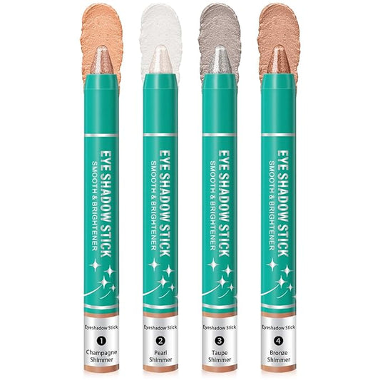 4Pcs Eyeshadow Stick, Eye Brightener Stick, Shimmer Creamy Eye Shadow Makeup, Waterproof Long Lasting Glitter Highlighter Eye Liner Pencil (4PCS A)