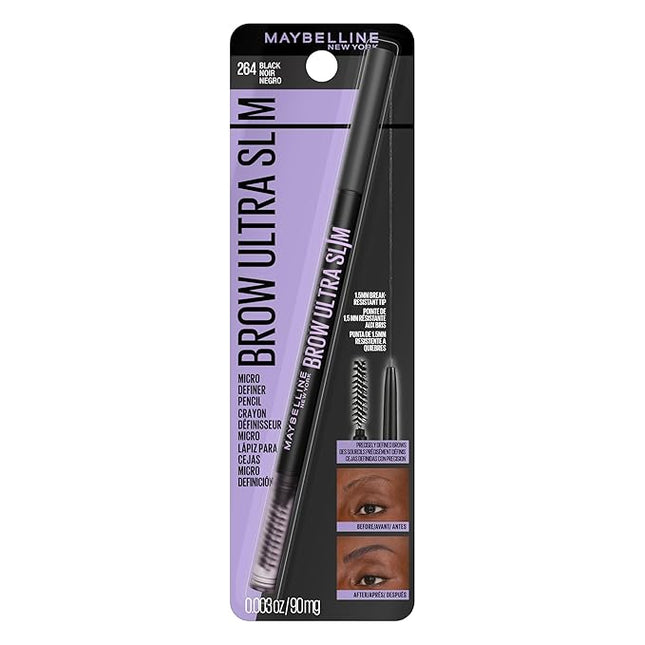 Maybelline Express Brow Ultra Slim Eyebrow Makeup, Brow Pencil with Precision Tip and Spoolie for Defined Eyebrows, Black, 1 Count