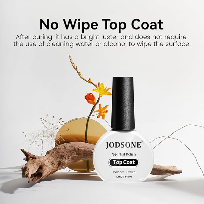 JODSONE 10ML Top Coat Gel Polish High Gloss Shine Finish Long Lasting Gel Nail Polish Professional Manicure Home DIY No Wipe Need U V Lamp Curing