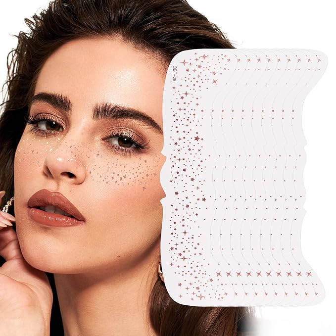 10 Pcs Glitter Freckles Face Tattoo Rose Gold, Face Glitter Makeup Patches, Waterproof Sparkle Freckles Tattoo Fairy Makeup Accessories For Women (Rose Gold)