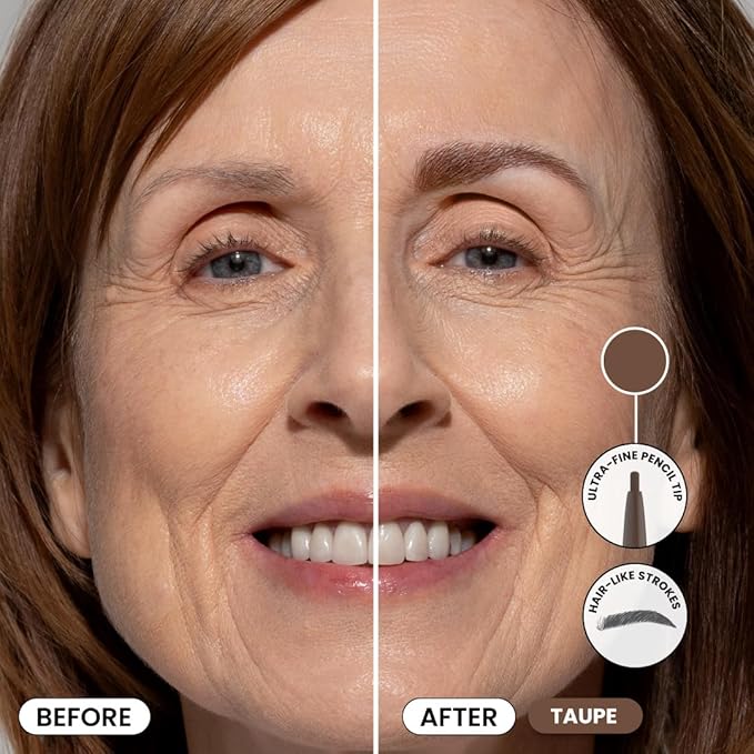 PrimeBrow Pencil for Mature Women – Ultra-Precise Tip for Natural, Hair-Like Strokes – Smudge-Proof & Long-Lasting Wear – Great for Thinning, Sparse, or Graying Brows (Taupe)