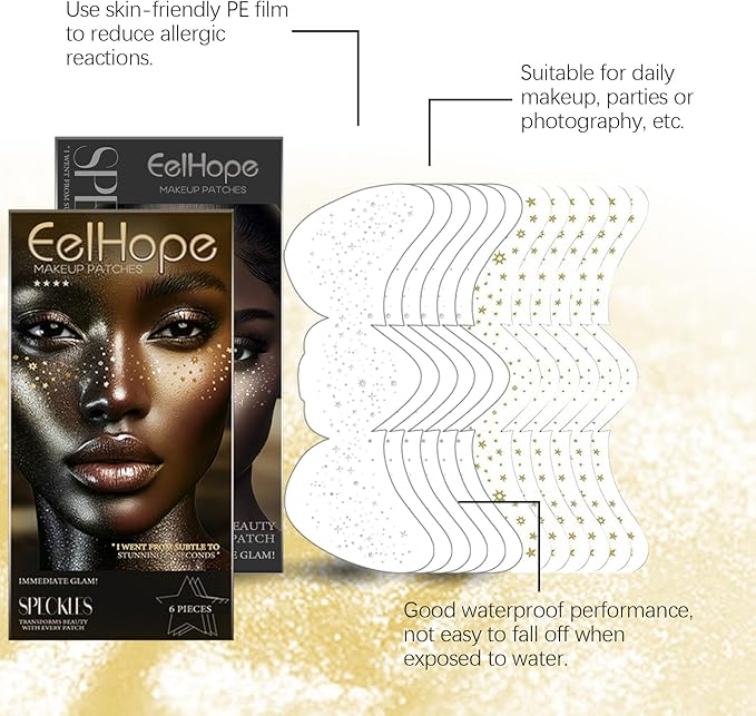 12 Count Makeup Patches,Face Glitter Speckles Patches,Glitter Freckles Face Tattoo, Sparkle Makeup Patches,Glow Up Makeup Patches for Women - Cosmetic Glitter for Face(6 PCS Gold +6 PCS Sliver)