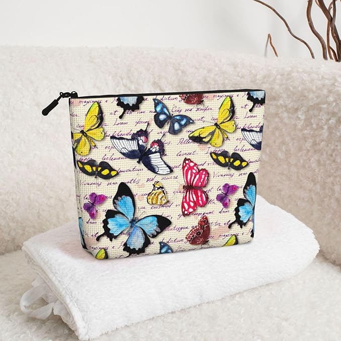 MOLAIGIN Butterfly Beautiful Vintage Butterflies Cosmetic Bag For Women, Travel Makeup Bag, Toiletry Zipper Bag, Large Capacity Aesthetic Cases