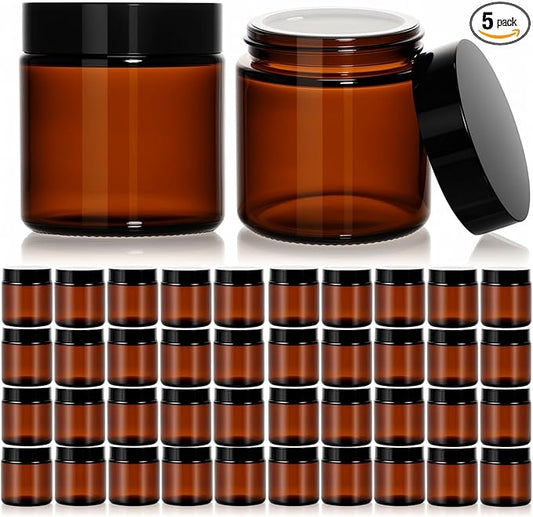 40 Pack 4 oz Amber Glass Jars with Lids – Small Cosmetic Containers with Inner Liners – Reusable Airtight Jars for Lotion, Cream, Bath Salts, Essential Oils