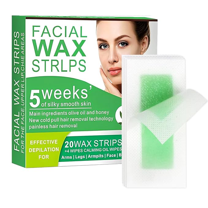 Wax Strips for Face - 98% Natural Formula for Sensitive Skin, Facial Hair Removal for Women - Gently and Quickly Removes Hair from Eyebrows, Lips, Body, Legs, and Bikini Line- Hypoallergenic