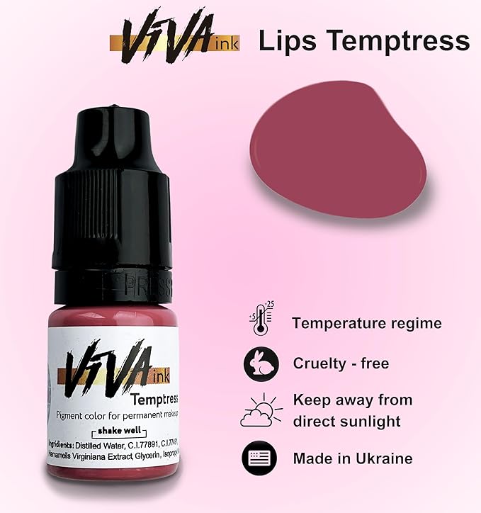 Lip Pigment – Temptress – Permanent Lip Makeup – Microblading Ink for Durable and Colorful Lips – Long Lasting Color Lip Cosmetics (0.2 oz)