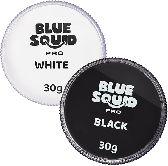 Blue Squid PRO Face Paint - Professional Water Based Single Cake Facepaint & Body Paints - SFX Makeup, Kids Adults Face Painting for Costume, Halloween, Cosplay - Classic Black & White 30g / 1oz