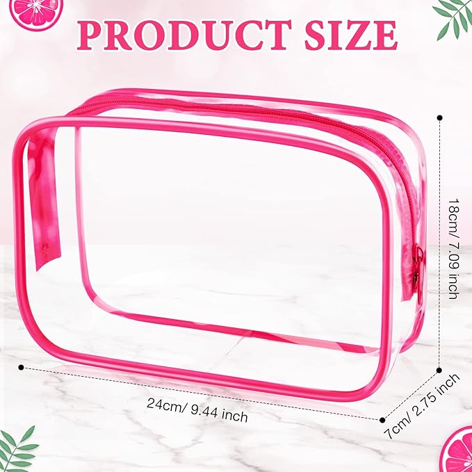 Weewooday 12 Pieces Clear Makeup Bags Cosmetic Storage Bags PVC Zipper Pouches Travel Waterproof Makeup Plastic Case for Women Organizing Toiletries Traveling Bathroom(Large,Rose Red)
