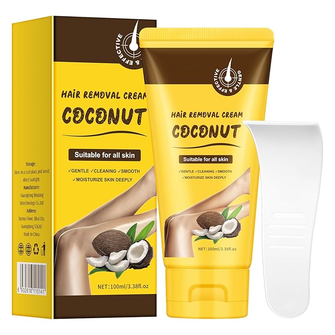 Hair Removal Cream, Legs Hair Removal Creams for Women, Coconut Depilatory Cream for Intimate Areas and Pubic Area, Painless Flawless Depilatory Sensitive Formula Suitable for All Skin Types