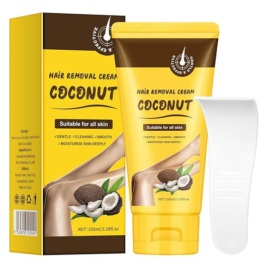 Hair Removal Cream, Legs Hair Removal Creams for Women, Coconut Depilatory Cream for Intimate Areas and Pubic Area, Painless Flawless Depilatory Sensitive Formula Suitable for All Skin Types