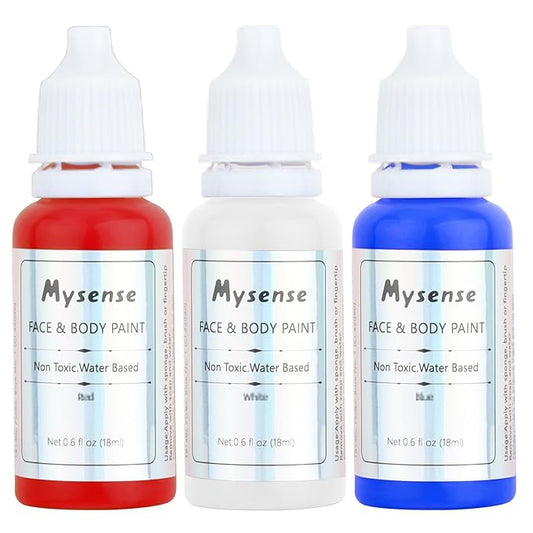 Mysense Red White and Blue Face Paint,Patriotic USA Flag Makeup,4th of July Outfit Accessories,Water Based Non-toxic Cream Body Paint for Adults and Kids Halloween SFX Cosplay Clown Makeup,0.6oz/pc