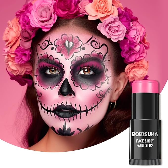 BOBISUKA Pink Face Body Paint Stick, Waterproof Pink Eye Black Sticks for Sports, Face Painting Kit for Halloween Makeup SFX Cosplay Special Effects Costume Parties Stage
