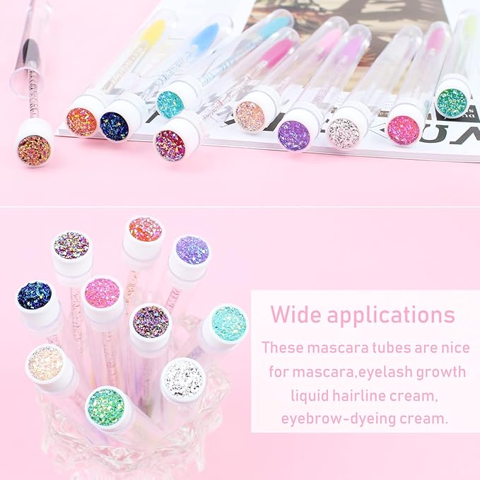 20 Sets Mascara Wand Tube Set Diamond Mascara Brushes Eyelash Spoolies Brush Makeup Tool Applicator Eyelash Brush Tubes Makeup Brush (Diamond-MlX)