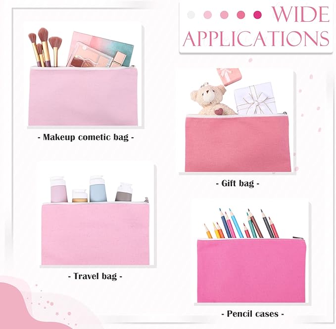 Reginary 10 Pcs Canvas Makeup Bags Bulk for Women Blank DIY Pencil Pouch Travel Toiletry Cosmetics Bags Gift for Christmas Breast Cancer Awareness Thanksgiving Wedding Nurses Teacher(Pink)