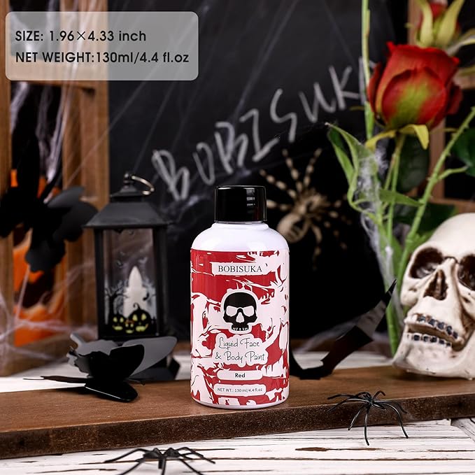 BOBISUKA Red Face Body Paint Liquid Texture Washable Non Toxic Facepaint Fast Drying Foundation Makeup for Halloween Clown Joker Devil Cosplay SFX Costume Party