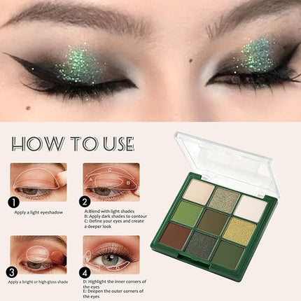 K'APEINE Dark Green Eyeshadow, 9 Colors Smoky Eyeshadow Palette Matte Glitter Eye Shadow Pigmented Eye Makeup Palette Goth Eyeshade Kit for Rave Parties, Music Festival, Stage Performance, Christmas