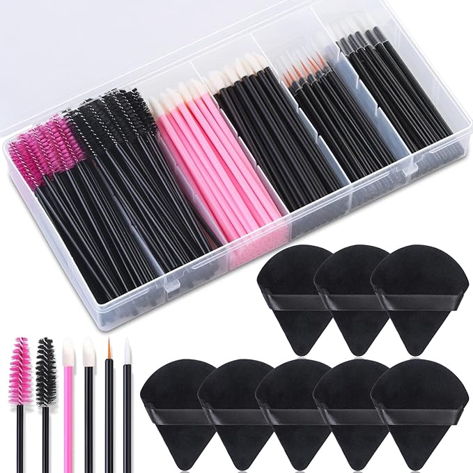 248 Pcs Disposable Makeup Applicators with Triangle Puffs, Mascara wands, Lip/Eyeliner Brushes Disposable Makeup Applicator Kit for Makeup Artist Supplies