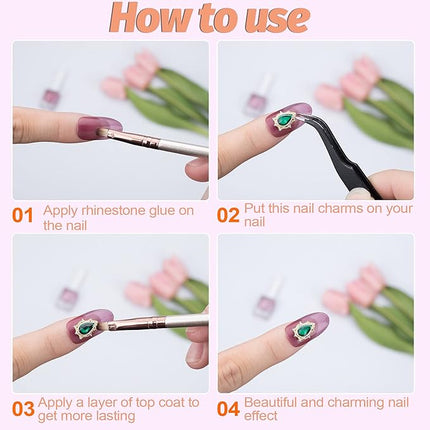 PAGOW 48Pcs Nail Art Heart Drop Rhinestones for Nails, Mix Sizes AB Iridescent 3D Crystals Diamonds Nail Art Heart Drop, Charms Metal Alloy Gold Rhinestone Nail Charms for Crafts DIY Nail Decorations