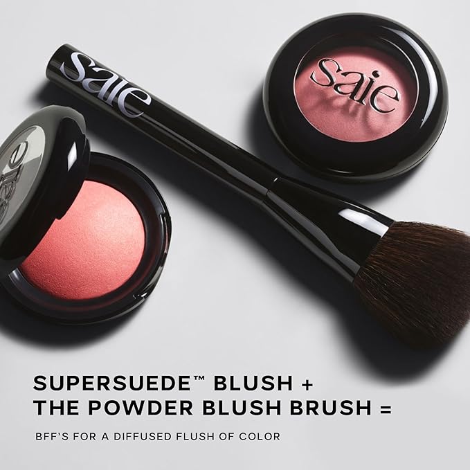 Saie Powder Blush Brush - Fluffy, Tapered Pressed or Loose Powder Brush for Easy Pickup, Diffused Application + Minimal Fallout - Made with Vegan, Cruelty-Free Synthetic Bristles (1 Count)