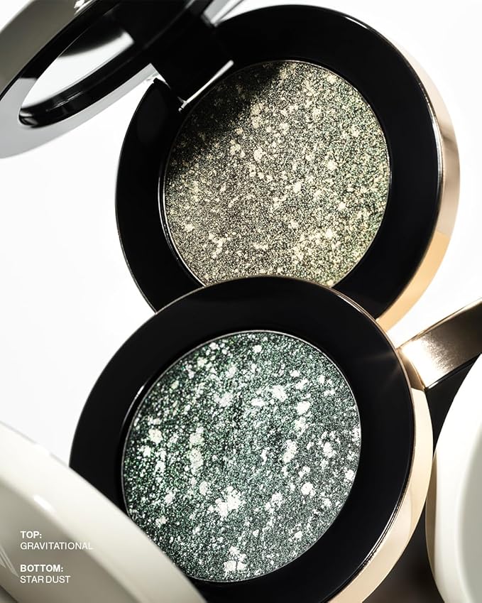 MAKE Beauty Multi-Chromatic Eye Shadow. Metal Reflecting Luminous Foil Finish Creamy, Buildable, Dimensional Long-wear, Crease-proof Powder Eyeshadow, Multichrome Shade - Gravitational, Olive Green