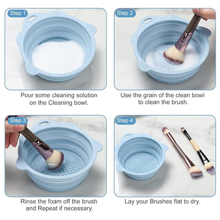 Foldable Silicone Makeup Brush Cleaner Bowl - Etercycle Portable Cleaning Tool for Brushes, Powder Puffs, and Sponges (Blue)