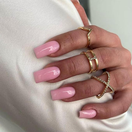 KXAMELIE Medium Coffin Nails - Press Ons, Glue Ons, Reusable 24 Fake Nails - Solid Color, Natural Thick, False Nails for Women