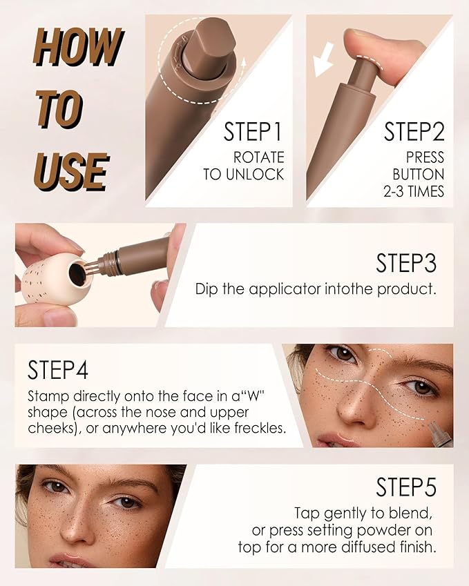 Freckle Stamp Cushion, Vivid Natural Faux Freckles Pen, Long Lasting Waterproof Quick Dry Lifelike Fake Freckle Stamp Pencil, Get Sun-kissed Stars Makeup in One Press, Makeup Gift for Women Girl-03