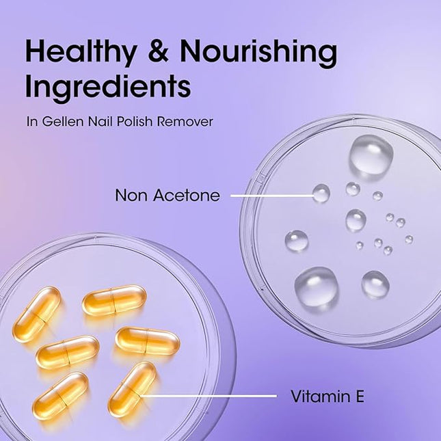 Gellen Nail Polish Remover Grape Scent, Non Acetone Nail Polish Remover Pump for Quick Dry Polishes, Gentle Fingernail Polish Remover with Vitamin E, Powerful Polish Removal for Home Salon 6.09 Fl Oz