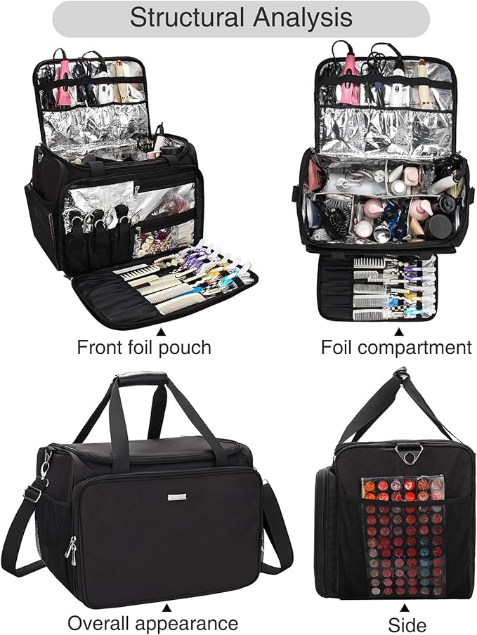 MONSTINA Rolling Makeup Train Case with Four Small Makeup Bag+ Professional Hairdressing Bag,Makeup Case for Hairstylist,Makeup Artist Trolley Travel Makeup Case with Adjustable Divider (Black)