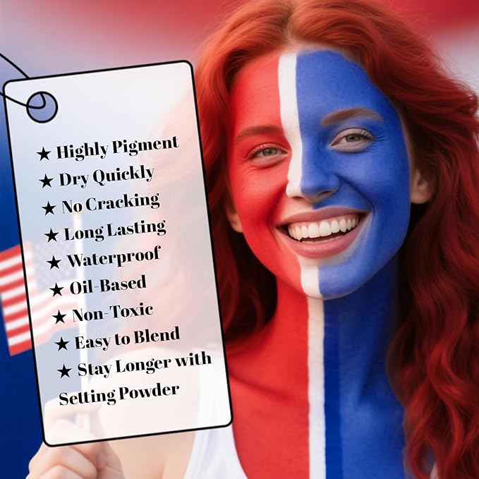 Blue White Red Professional Body Paint, Oil-Based Face paint for Adult Halloween Cosplay SFX Makeup Spider-Man,Devil ,Waterproof Non-Toxic Face Paint for Sports Games and Stage Performances