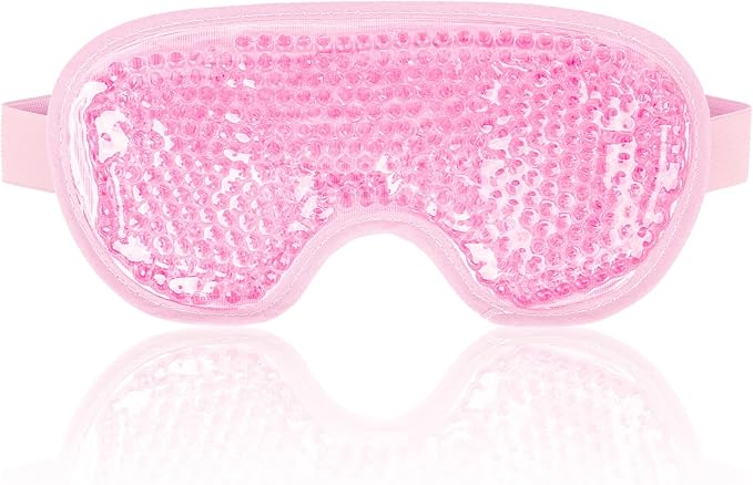 NEWGO Cooling Gel Cold Eye Mask for Puffy Eyes, Reusable Ice Pack with Soft Plush Backing for Dark Circles, Migraine, Stress Relief - Pink
