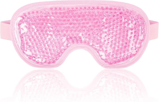 NEWGO Cooling Gel Cold Eye Mask for Puffy Eyes, Reusable Ice Pack with Soft Plush Backing for Dark Circles, Migraine, Stress Relief - Pink