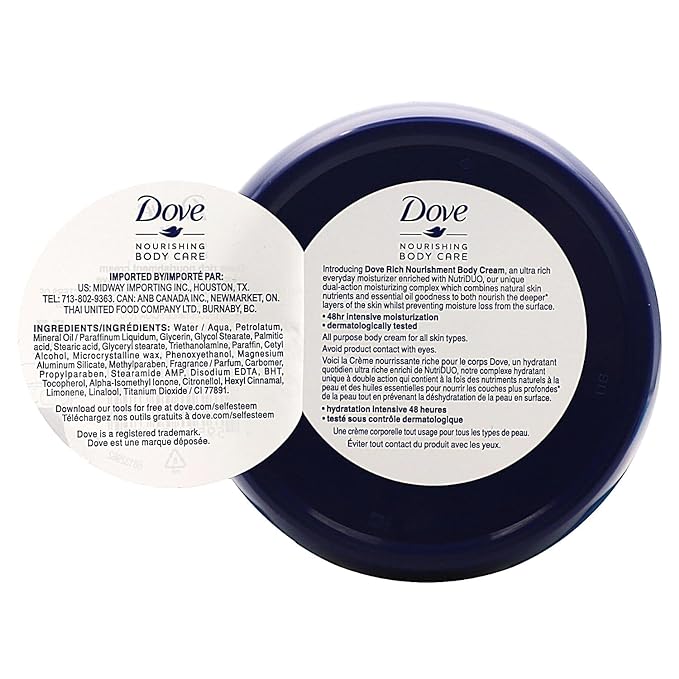 Dove Nourishing Body Care, Face, Hand, and Body Rich Nourishment Cream for Extra Dry Skin with 48-Hour Moisturization, 3-Pack, 5.07 Oz Each Jar