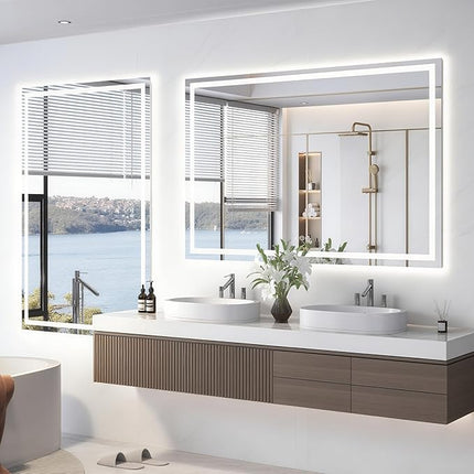 84"X40" LED Bathroom Mirror with Front Lights and Backlit, Anti-Fog, Dimmable, Shatter-Proof Tempered Glass, Lighted Bathroom Vanity Mirror for Wall with 3 Colors, Memory Function