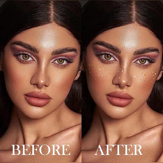 12 Count Makeup Patches,Gold-Face Glitter Speckles Patches,Glitter Freckles Face Tattoo, Sparkle Makeup Patches,Glow Up Makeup Patches for Women - Cosmetic Glitter for Face