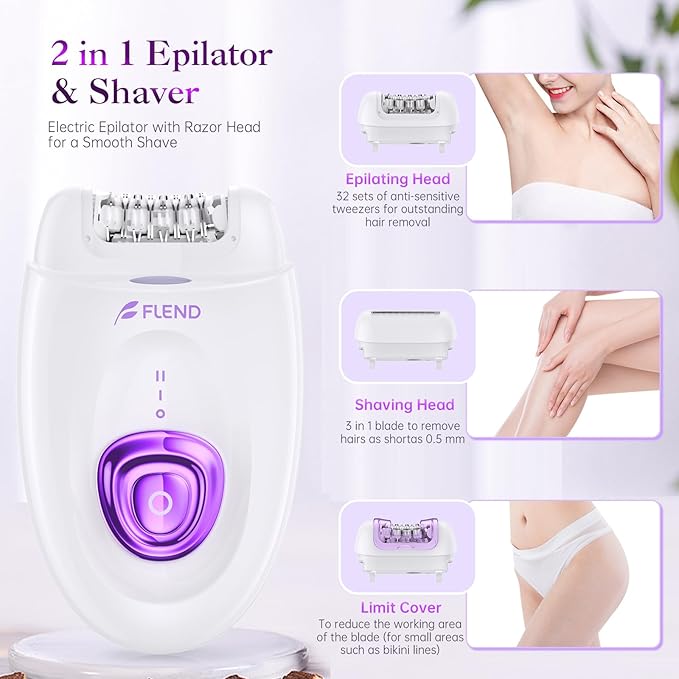 Epilator,Epilators Hair Removal for Women, 2 in 1 Hair Removal Device with LED Light & USB Rechargeable, Electric Shaver for Legs,Underarms,Bikini and Full Body