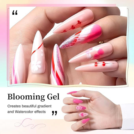 JODSONE 3pcs 10ml Base Top Coat Blooming Gel Set No Wipe for Gradient and Watercolor Nail Art Blooming Gel Creates Spreading Effects Requires U V Lamp Curing