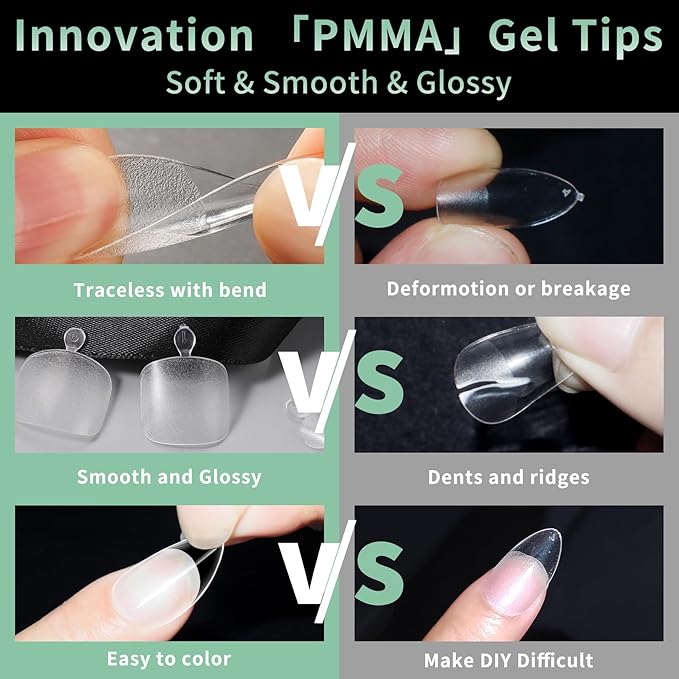 Toe Nail Tips, 216pcs Acrylic Fake Nails Gel Nail Tips Soft, Full Cover Pre-Shaped Matte Clear Press on Nails for Extension, Diy at Home Manicure 12 Sizes