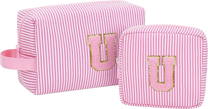 Period Bag Sanitary Napkin Storage Bag|Tampon Pouch Portable Feminine Care First Period Kit for Teen Girls Women Gift for Her Monogram Initial Cute Toiletry Bag,2PCS,Pink U