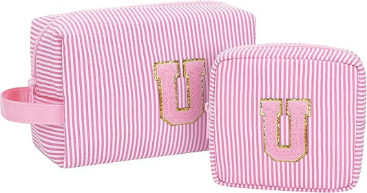 Period Bag Sanitary Napkin Storage Bag|Tampon Pouch Portable Feminine Care First Period Kit for Teen Girls Women Gift for Her Monogram Initial Cute Toiletry Bag,2PCS,Pink U